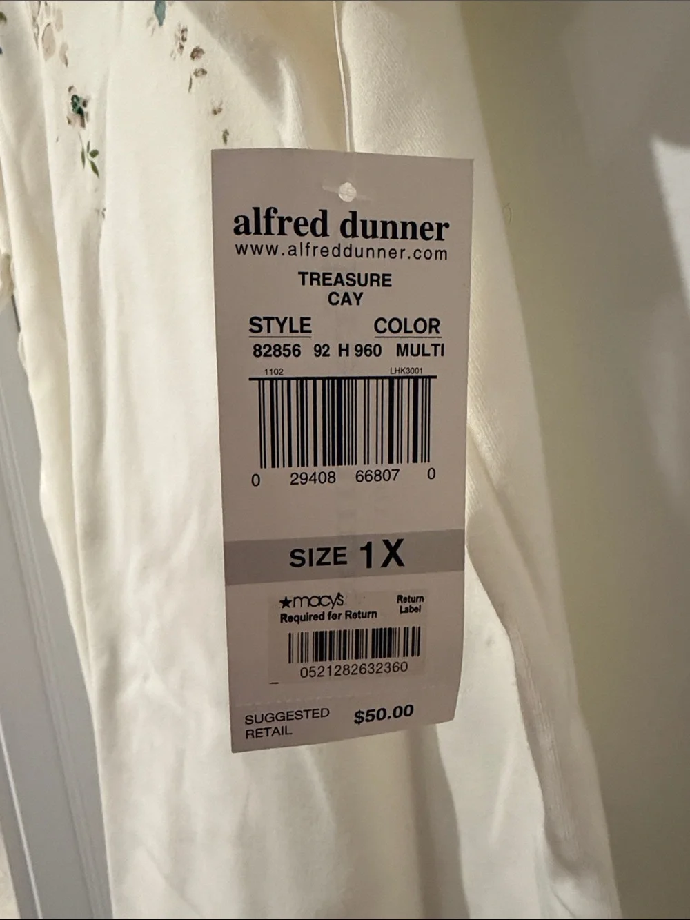 NWT Alfred Dunner Cream V-Neck Top with Orange and Teal Floral Print